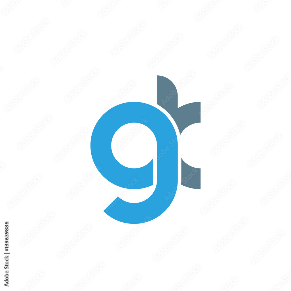 Initial letter gk modern linked circle round lowercase logo blue gray