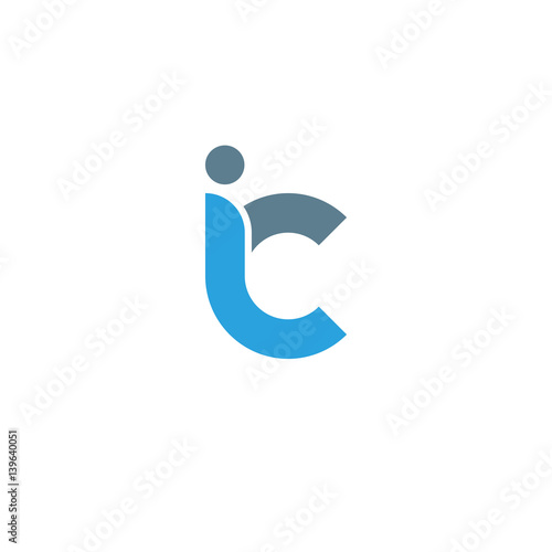 Initial letter ic modern linked circle round lowercase logo blue gray