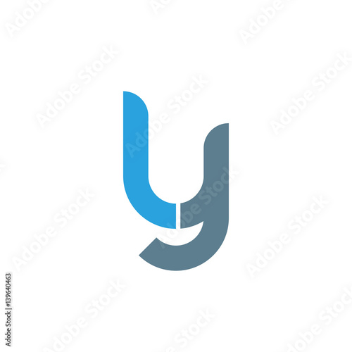 Initial letter ly modern linked circle round lowercase logo blue gray