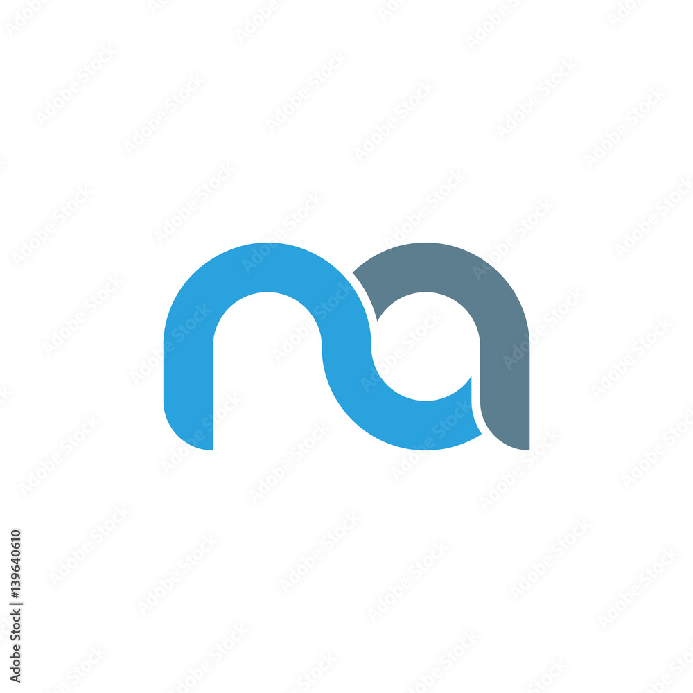 Initial letter na modern linked circle round lowercase logo blue gray