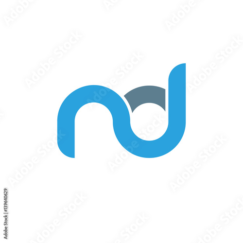 Initial letter nd modern linked circle round lowercase logo blue gray