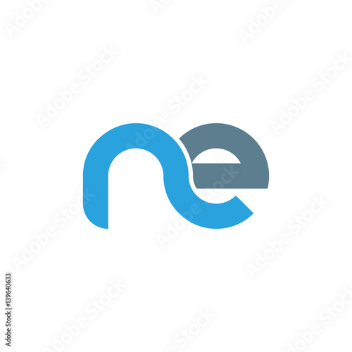 Initial letter ne modern linked circle round lowercase logo blue gray