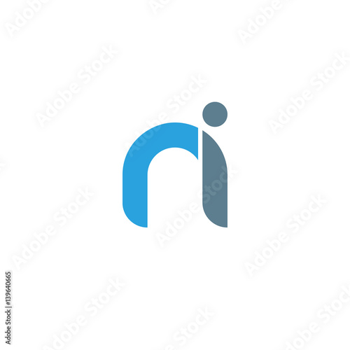 Initial letter ni modern linked circle round lowercase logo blue gray