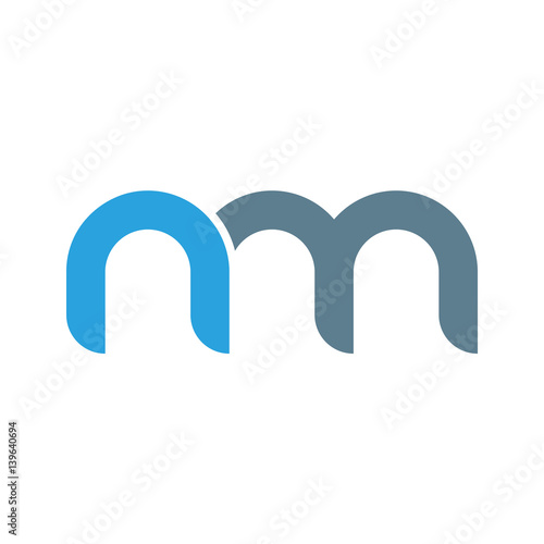 Initial letter nm modern linked circle round lowercase logo blue gray