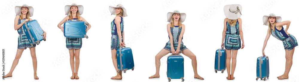 Collage of woman preparing for summer vacation isolated on white Collage of woman preparing for summer vacation isolated on white