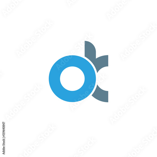 Initial letter ok modern linked circle round lowercase logo blue gray