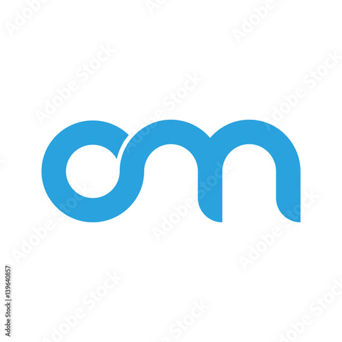 Initial letter om modern linked circle round lowercase logo blue