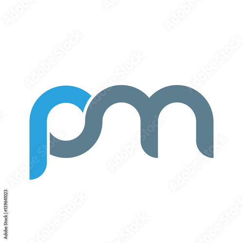 Initial letter pm modern linked circle round lowercase logo blue gray photo