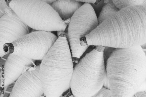Multicolored bobbins of sewing cotton threads