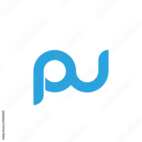 Initial letter pu modern linked circle round lowercase logo blue gray