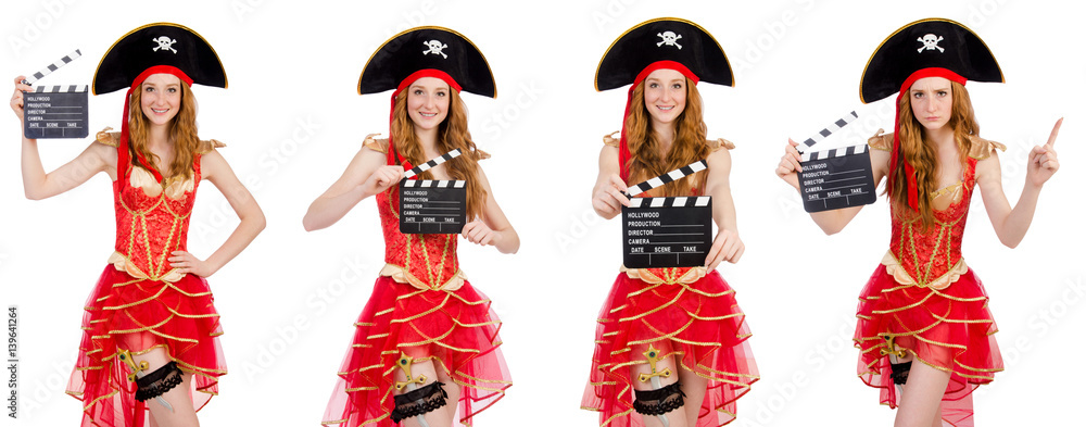 Woman pirate with movie board