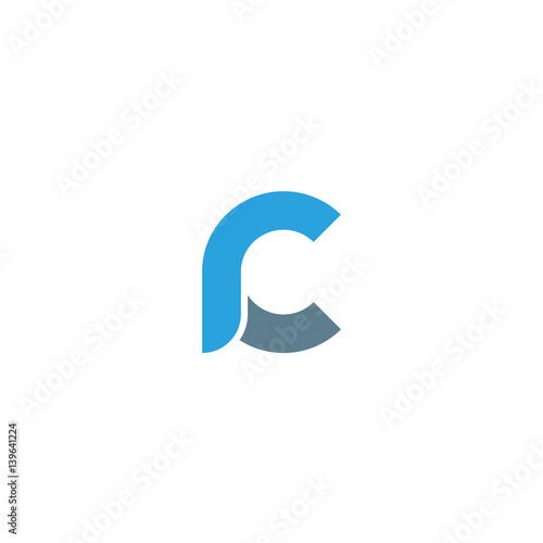 Initial letter rc, cr, modern linked circle round lowercase logo blue gray