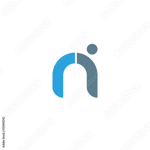 Initial letter ri modern linked circle round lowercase logo blue gray