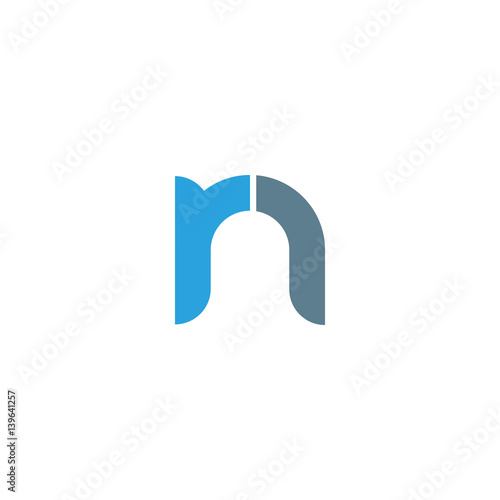 Initial letter rn, nr, modern linked circle round lowercase logo blue gray