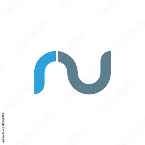 Initial letter ru modern linked circle round lowercase logo blue gray