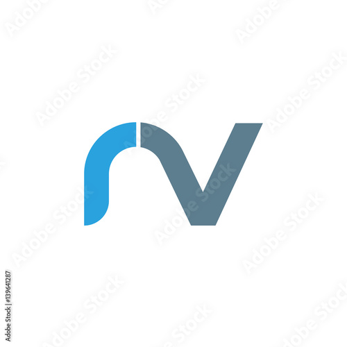 Initial letter rv modern linked circle round lowercase logo blue gray