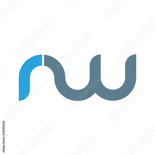 Initial letter rw modern linked circle round lowercase logo blue gray photo