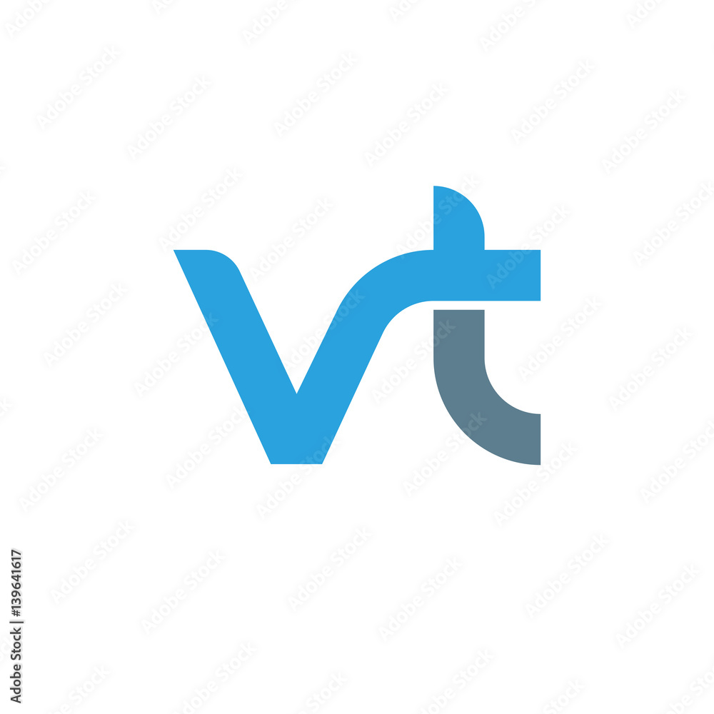 Initial letter vt modern linked circle round lowercase logo blue gray Initial letter vt modern linked circle round lowercase logo blue gray
