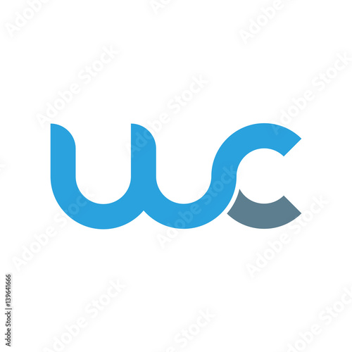 Initial letter wc modern linked circle round lowercase logo blue gray