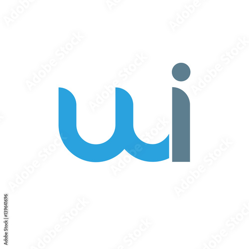 Initial letter wi modern linked circle round lowercase logo blue gray
