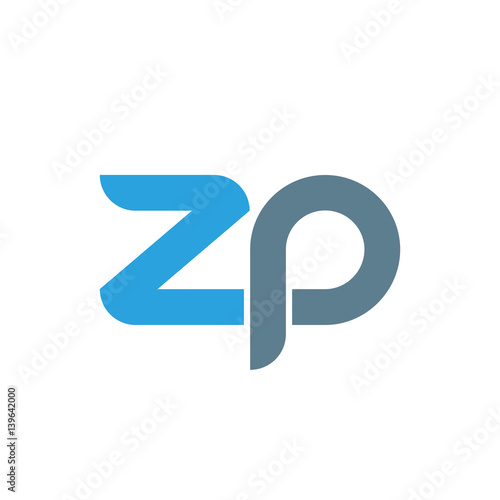 Initial letter zp modern linked circle round lowercase logo blue gray