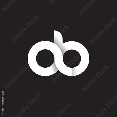 Initial lowercase letter ab, linked circle rounded logo with shadow gradient, white color on black background