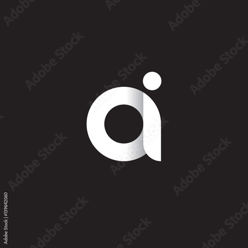 Initial lowercase letter ai, linked circle rounded logo with shadow gradient, white color on black background