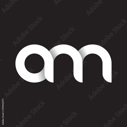 Initial lowercase letter am, linked circle rounded logo with shadow gradient, white color on black background