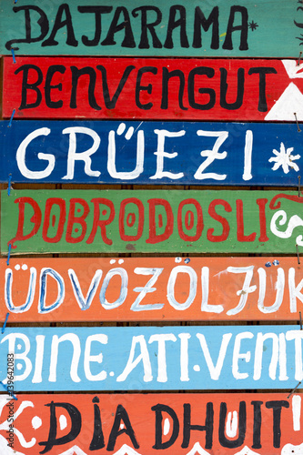 Hello wooden signs in various languages © piccaya