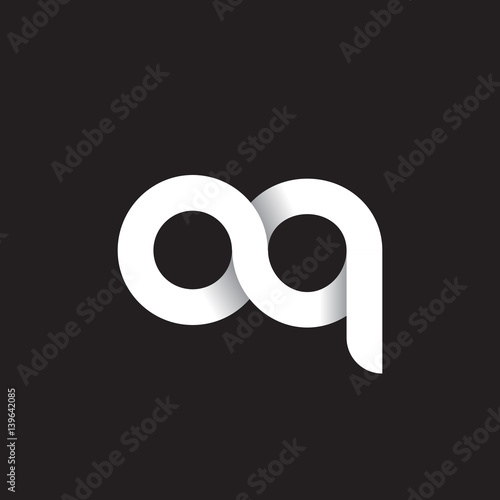 Initial lowercase letter aq, linked circle rounded logo with shadow gradient, white color on black background