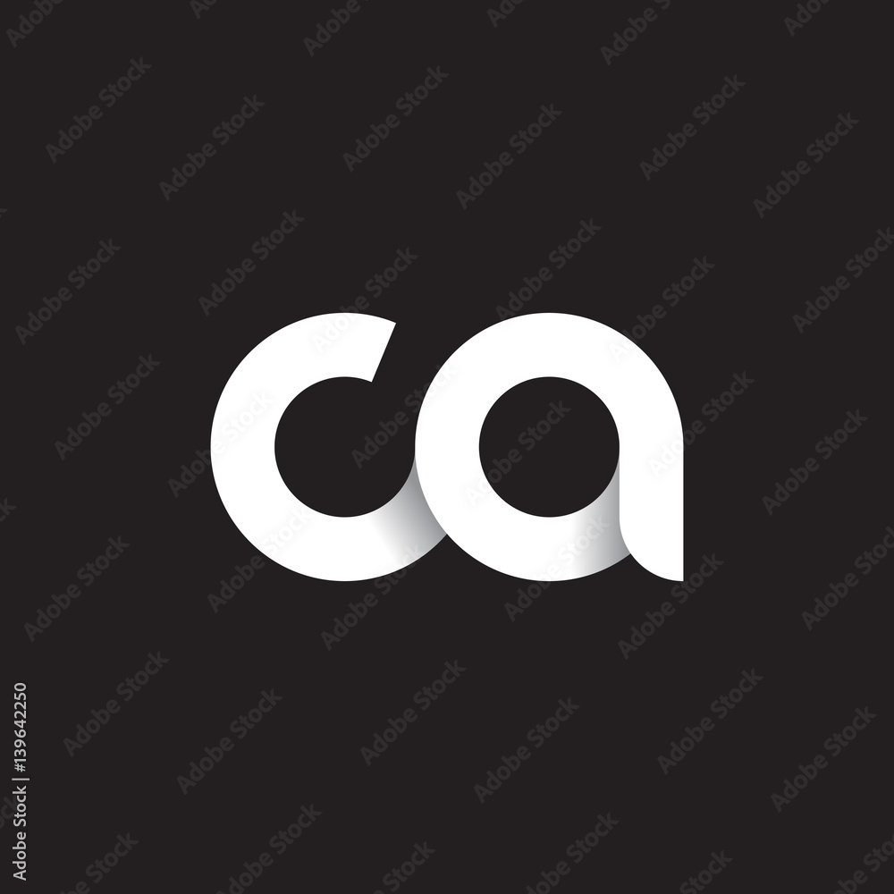 Initial lowercase letter ca, linked circle rounded logo with shadow gradient, white color on black background Initial lowercase letter ca, linked circle rounded logo with shadow gradient, white color on black background