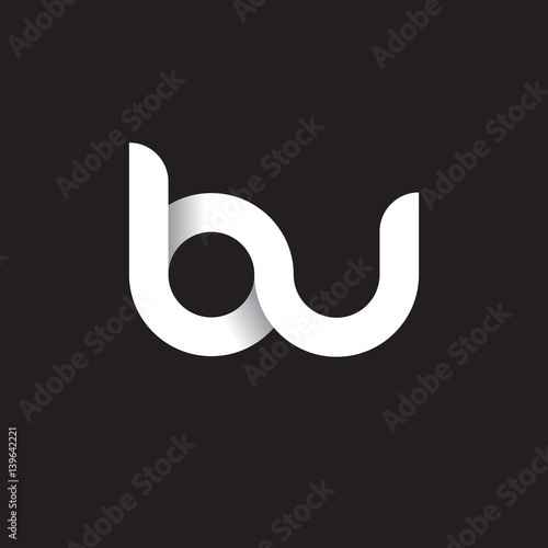 Initial lowercase letter bu, linked circle rounded logo with shadow gradient, white color on black background