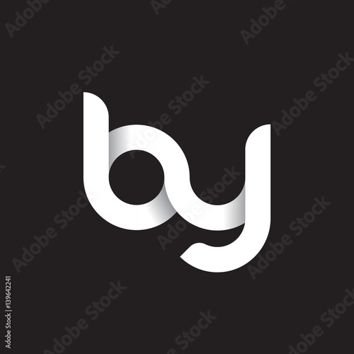 Initial lowercase letter by, linked circle rounded logo with shadow gradient, white color on black background