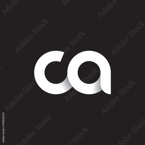 Initial lowercase letter ca, linked circle rounded logo with shadow gradient, white color on black background photo
