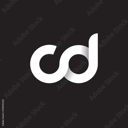 Initial lowercase letter cd, linked circle rounded logo with shadow gradient, white color on black background