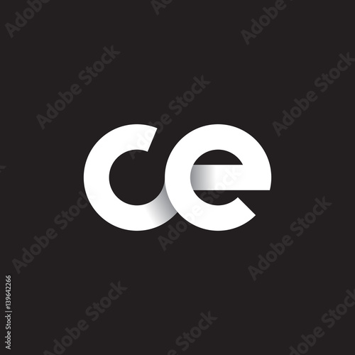 Initial lowercase letter ce, linked circle rounded logo with shadow gradient, white color on black background photo