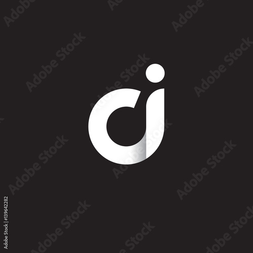 Initial lowercase letter ci, linked circle rounded logo with shadow gradient, white color on black background