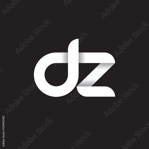 Initial lowercase letter dz, linked circle rounded logo with shadow gradient, white color on black background
