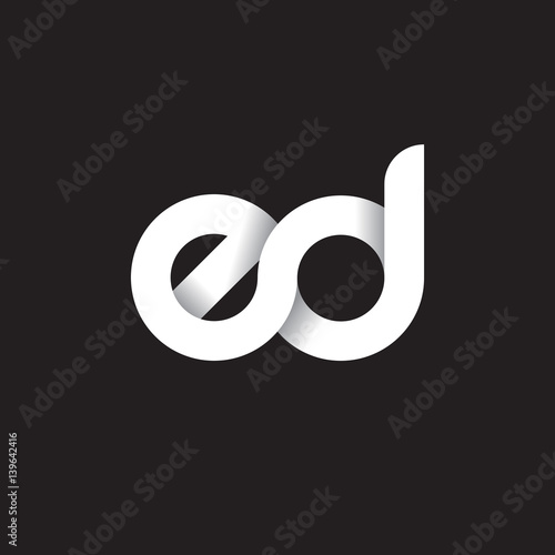 Initial lowercase letter ed, linked circle rounded logo with shadow gradient, white color on black background photo