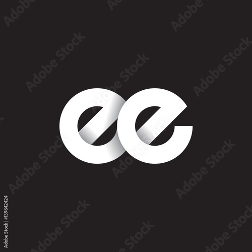 Initial lowercase letter ee, linked circle rounded logo with shadow gradient, white color on black background