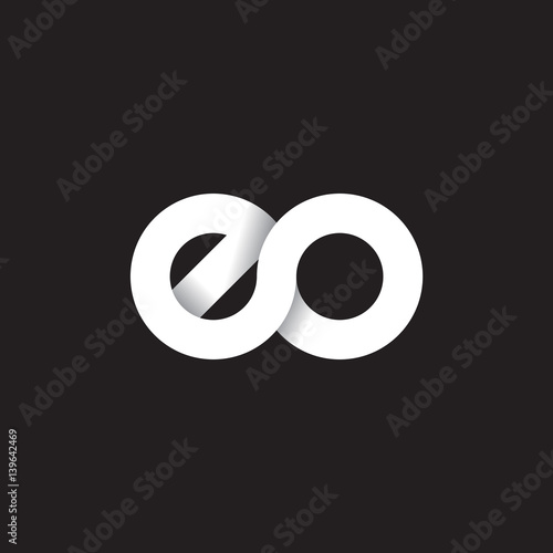 Initial lowercase letter eo, linked circle rounded logo with shadow gradient, white color on black background photo