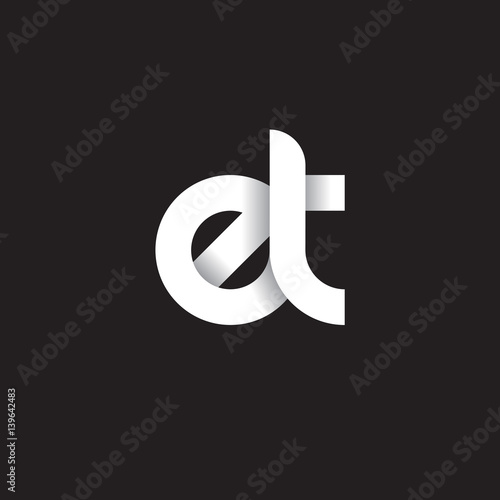 Initial lowercase letter et, linked circle rounded logo with shadow gradient, white color on black background