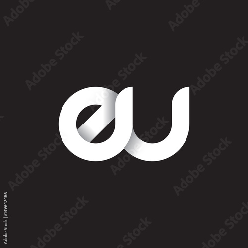 Initial lowercase letter eu, linked circle rounded logo with shadow gradient, white color on black background