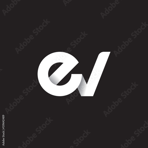 Initial lowercase letter ev, linked circle rounded logo with shadow gradient, white color on black background