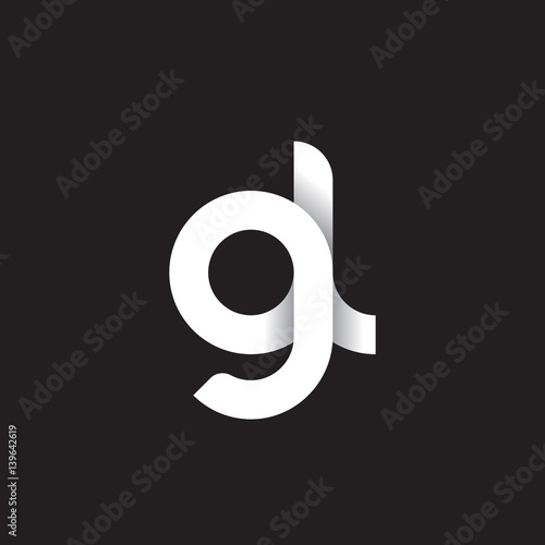Initial lowercase letter gl, linked circle rounded logo with shadow gradient, white color on black background