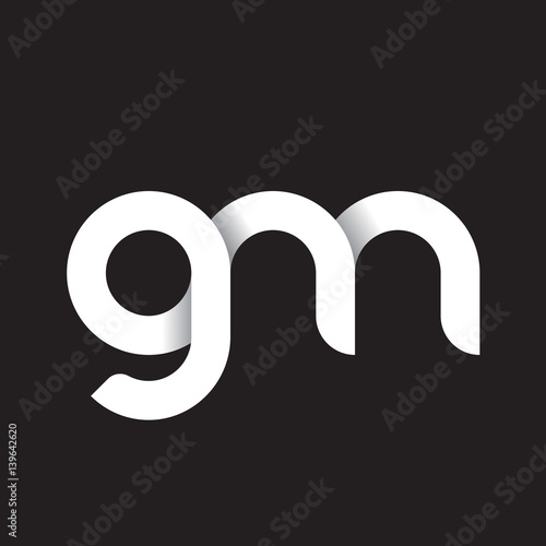 Initial lowercase letter gm, linked circle rounded logo with shadow gradient, white color on black background