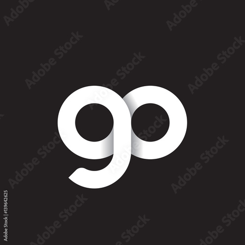 Initial lowercase letter go, linked circle rounded logo with shadow gradient, white color on black background photo