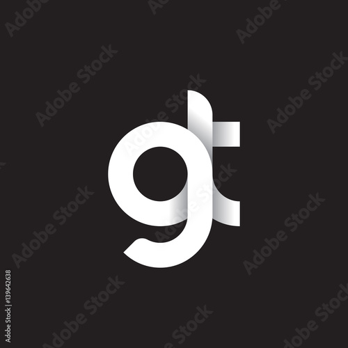 Initial lowercase letter gt, linked circle rounded logo with shadow gradient, white color on black background photo