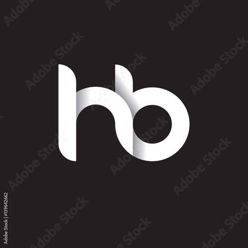Initial lowercase letter hb, linked circle rounded logo with shadow gradient, white color on black background