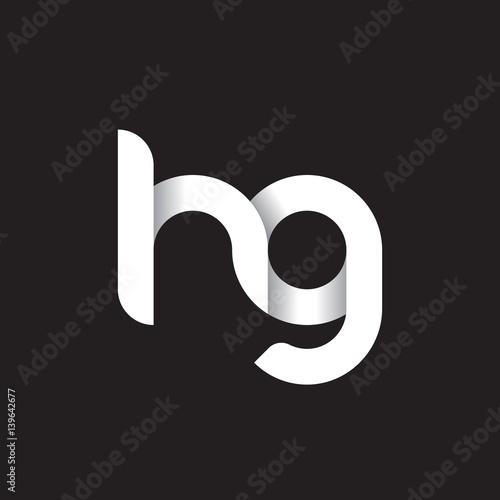 Initial lowercase letter hg, linked circle rounded logo with shadow gradient, white color on black background